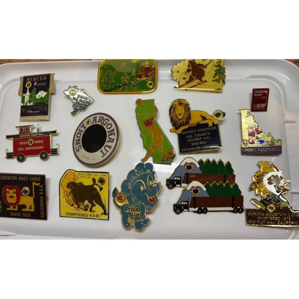 Vintage Lions Club International Lot of 14 Enamel Lapel Pins Pinback California